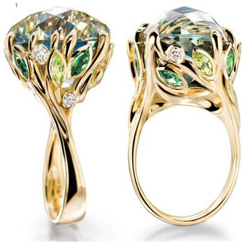 2023 Нови луксозни годежни пръстени с кристали от зелени листа за жени Бижута Аксесоари за ръце Темпераментни пръстени Размер 5-11