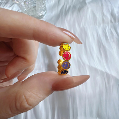 Szivárványos mosolygós gyűrűk nőknek rozsdamentes acél zománc gyűrű új koreai divat pár esztétikus esküvői ékszer ajándék anillos