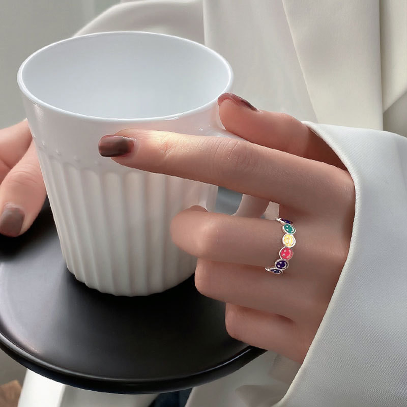 Szivárványos mosolygós gyűrűk nőknek rozsdamentes acél zománc gyűrű új koreai divat pár esztétikus esküvői ékszer ajándék anillos