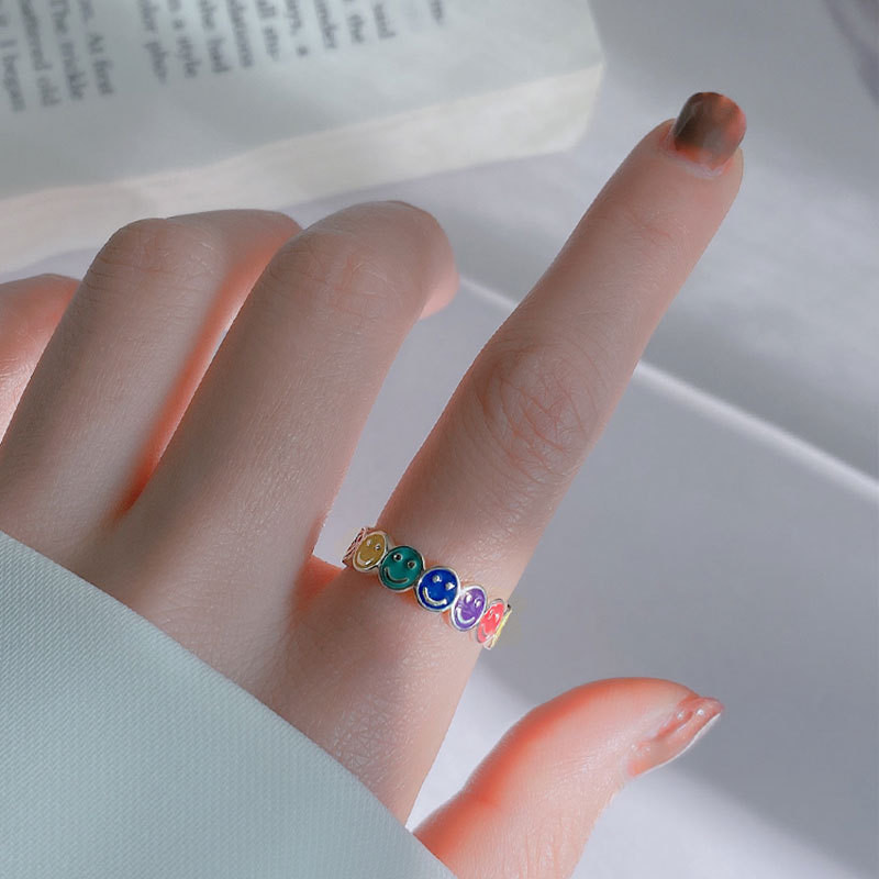 Szivárványos mosolygós gyűrűk nőknek rozsdamentes acél zománc gyűrű új koreai divat pár esztétikus esküvői ékszer ajándék anillos