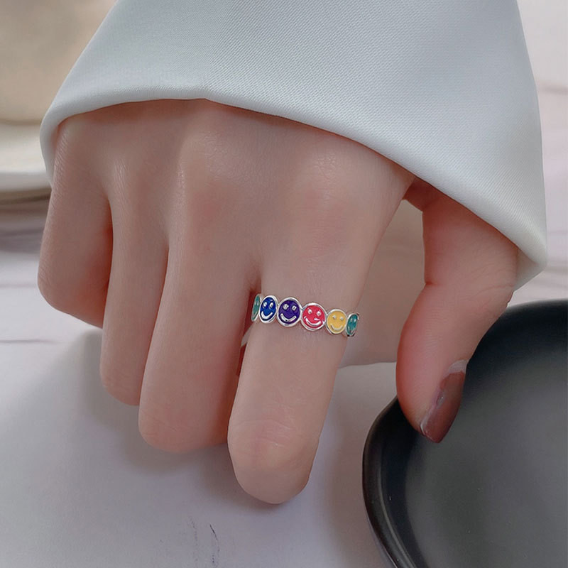 Szivárványos mosolygós gyűrűk nőknek rozsdamentes acél zománc gyűrű új koreai divat pár esztétikus esküvői ékszer ajándék anillos