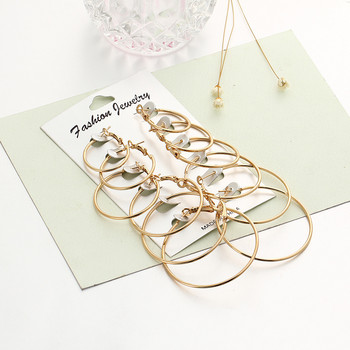 6 ζεύγη/σετ κορεατικά σκουλαρίκια κρίκους Σετ μεγάλου μεγέθους Σκουλαρίκια με κύκλους Μόδα κοσμήματα για γυναίκες κορίτσια Steampunk Ear Clip Brincos
