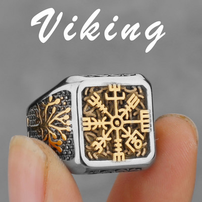 Viking nordic busolă din oțel inoxidabil inel cu rune norvegiene viking toate tipurile de bărbați și femei inel cu lup rune bijuterii cu ridicata