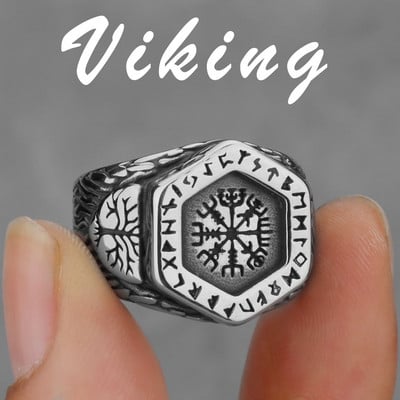 Viking nordic busolă din oțel inoxidabil inel cu rune norvegiene viking toate tipurile de bărbați și femei inel cu lup rune bijuterii cu ridicata