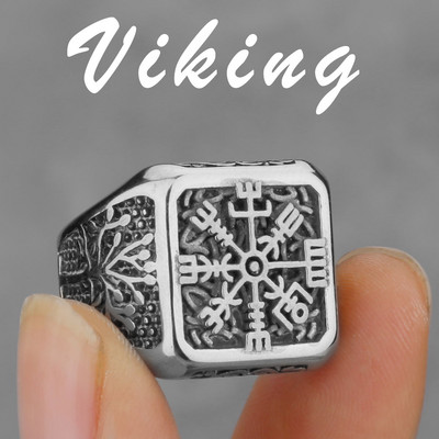 Viking nordic busolă din oțel inoxidabil inel cu rune norvegiene viking toate tipurile de bărbați și femei inel cu lup rune bijuterii cu ridicata