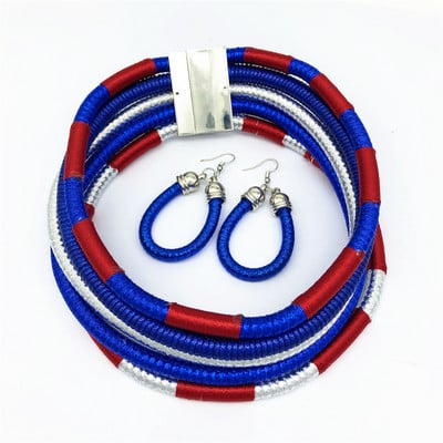 Set de cercei choker tribali cu mai multe straturi, țesătură de frânghie colorată, coliere africane țesute, colier cu fermoar cu cuplu.