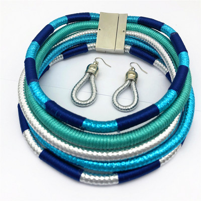Set de cercei choker tribali cu mai multe straturi, țesătură de frânghie colorată, coliere africane țesute, colier cu fermoar cu cuplu.