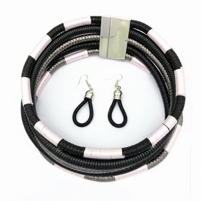 Set de cercei choker tribali cu mai multe straturi, țesătură de frânghie colorată, coliere africane țesute, colier cu fermoar cu cuplu.