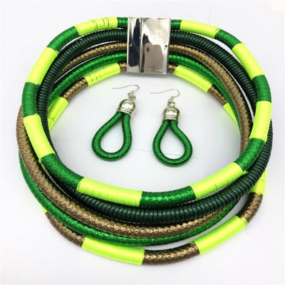Set de cercei choker tribali cu mai multe straturi, țesătură de frânghie colorată, coliere africane țesute, colier cu fermoar cu cuplu.