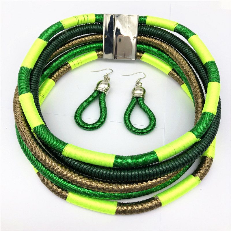 Set de cercei choker tribali cu mai multe straturi, țesătură de frânghie colorată, coliere africane țesute, colier cu fermoar cu cuplu.
