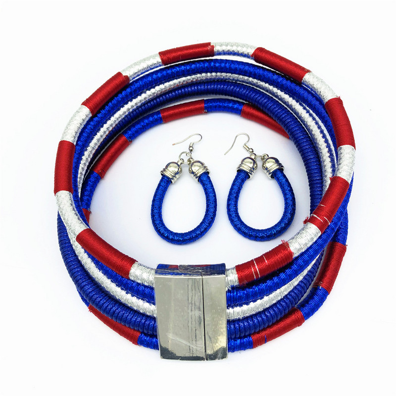 Set de cercei choker tribali cu mai multe straturi, țesătură de frânghie colorată, coliere africane țesute, colier cu fermoar cu cuplu.