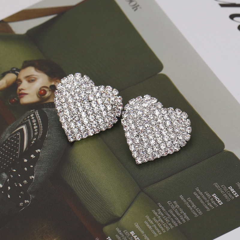 TREAZY ezüst színű strassz szögletes/kerek/szív fülbevaló női divat esküvői szalagavató ékszer Ajándékok Femme Brincos