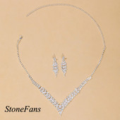Stonefans Seturi de colier de cristal de lux pentru femei Bijuterii vintage Mireasă Accesorii de nuntă Colier cu strass în formă de V 2 buc/Seturi