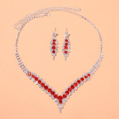 Stonefans Seturi de colier de cristal de lux pentru femei Bijuterii vintage Mireasă Accesorii de nuntă Colier cu strass în formă de V 2 buc/Seturi