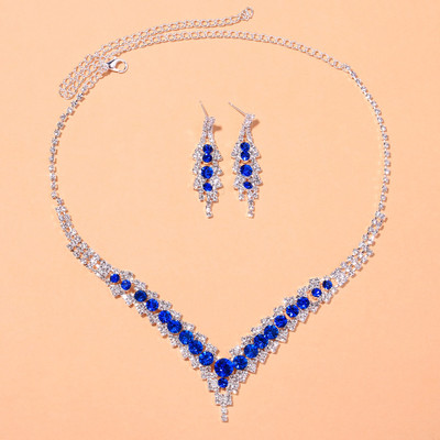Stonefans Seturi de colier de cristal de lux pentru femei Bijuterii vintage Mireasă Accesorii de nuntă Colier cu strass în formă de V 2 buc/Seturi