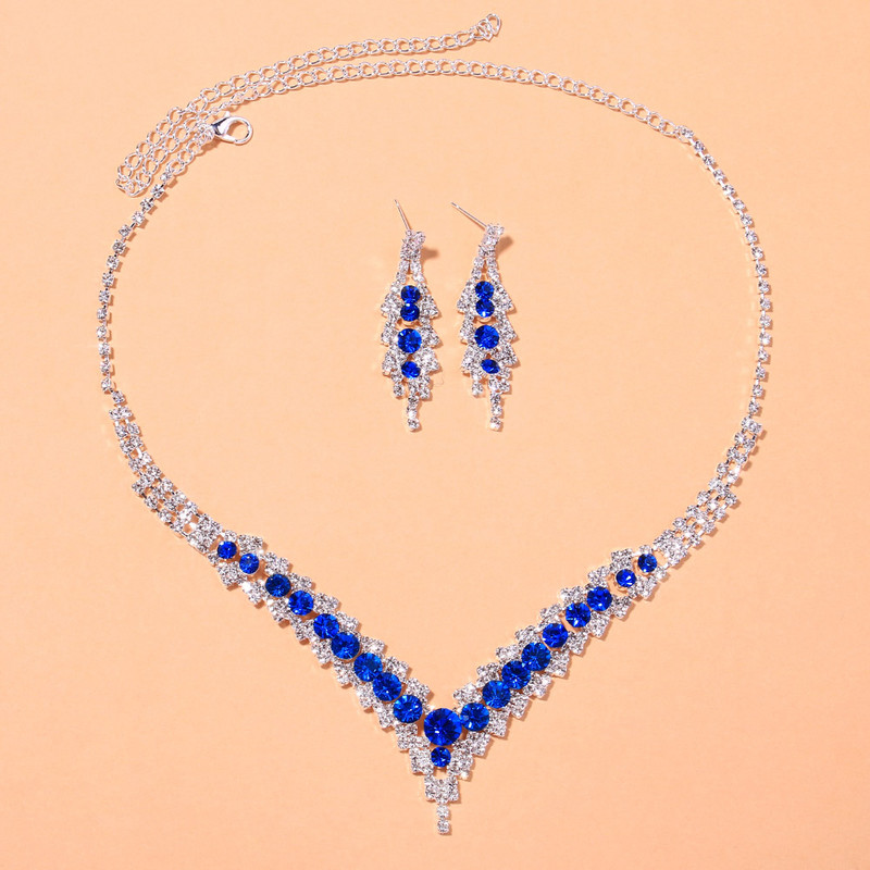 Stonefans Seturi de colier de cristal de lux pentru femei Bijuterii vintage Mireasă Accesorii de nuntă Colier cu strass în formă de V 2 buc/Seturi