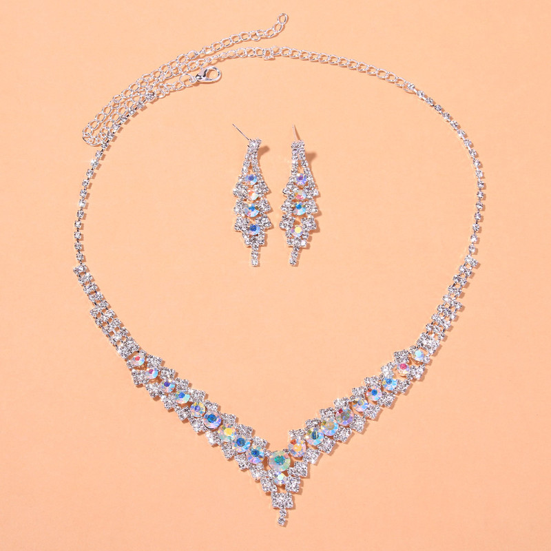 Stonefans Seturi de colier de cristal de lux pentru femei Bijuterii vintage Mireasă Accesorii de nuntă Colier cu strass în formă de V 2 buc/Seturi