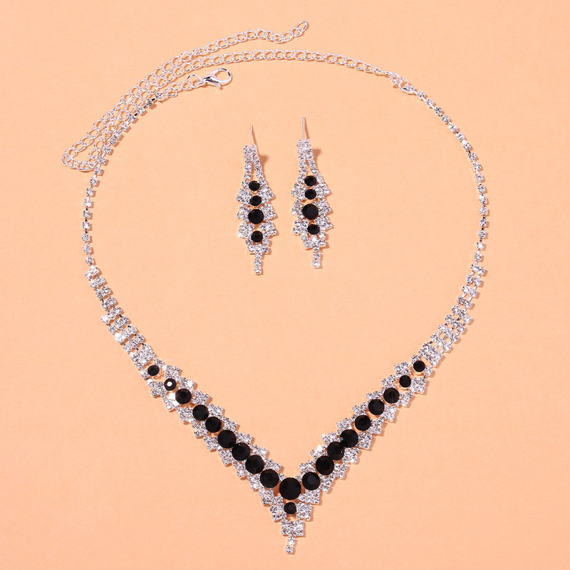 Stonefans Seturi de colier de cristal de lux pentru femei Bijuterii vintage Mireasă Accesorii de nuntă Colier cu strass în formă de V 2 buc/Seturi