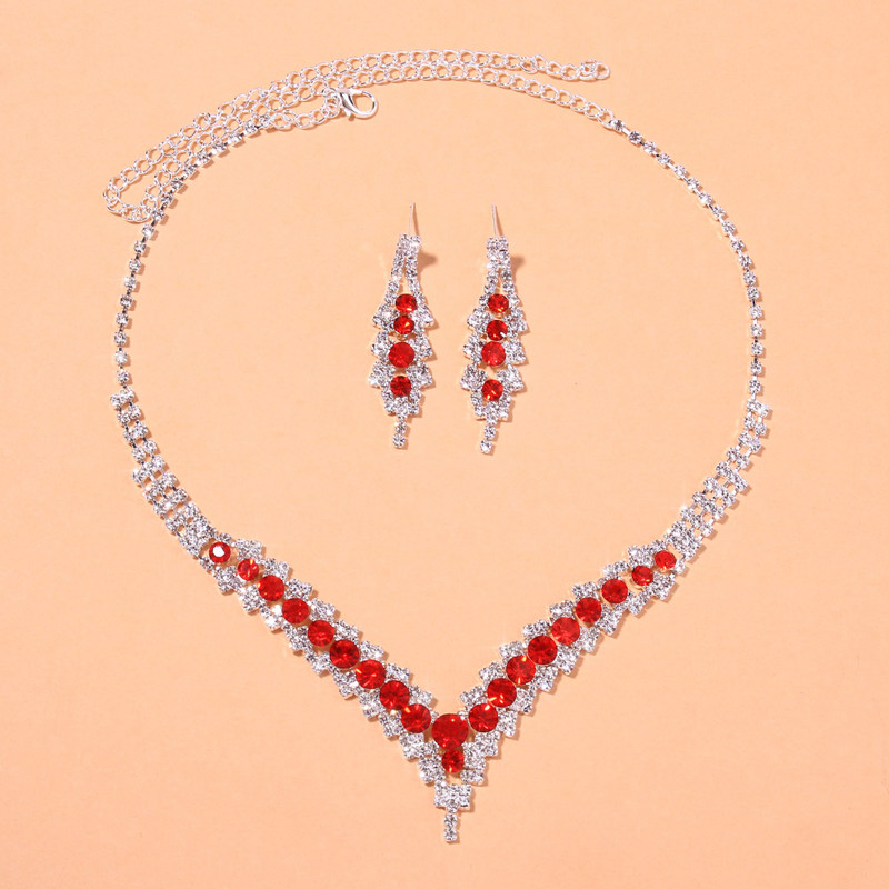Stonefans Seturi de colier de cristal de lux pentru femei Bijuterii vintage Mireasă Accesorii de nuntă Colier cu strass în formă de V 2 buc/Seturi