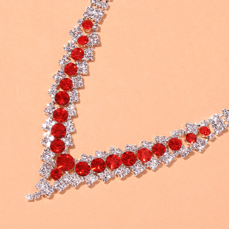 Stonefans Seturi de colier de cristal de lux pentru femei Bijuterii vintage Mireasă Accesorii de nuntă Colier cu strass în formă de V 2 buc/Seturi