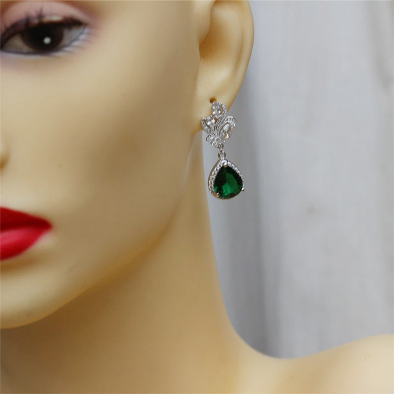 Huitan Cercei cu CZ verde vintage pentru petrecere Accesorii romantice pentru femei Cadou de aniversare Bijuterii de lux de înaltă calitate în vrac