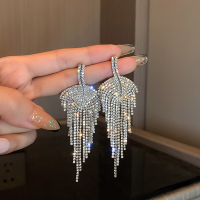 FYUAN Cercei cu picătură cu stras cu ciucuri lungi Cercei cu frunze de aur pentru femei Accesorii de bijuterii de modă