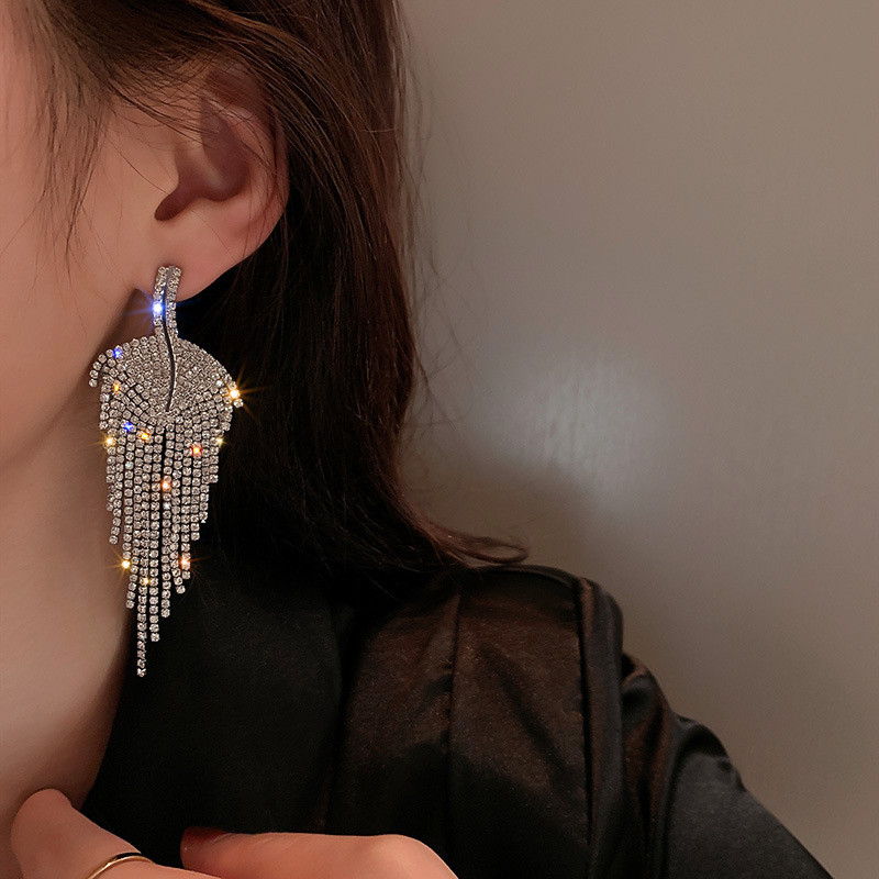 FYUAN Cercei cu picătură cu stras cu ciucuri lungi Cercei cu frunze de aur pentru femei Accesorii de bijuterii de modă