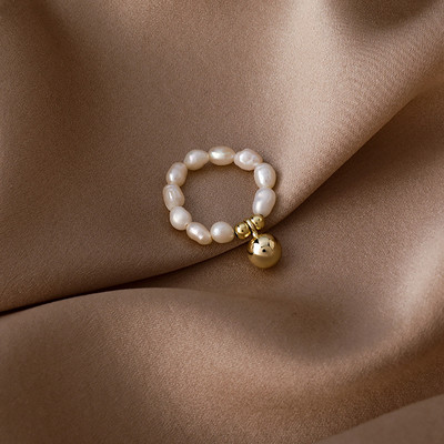 Inel elegant, simplu, perle, inel pentru deget pentru femeie, pandantiv cu scrisoare, cerc continuu, mărgele de perle, bijuterii de modă minimaliste, inel cadou