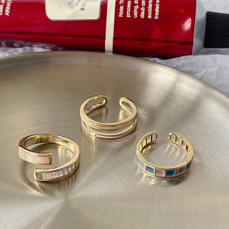 Egyszerű ajándék lányoknak Csöpögő olaj Állítható fém koreai ujjgyűrűk ujj ékszerek kristály női nyitó gyűrűk