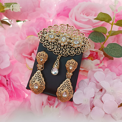 Svadobné šperky v marockom štýle, sada, arabský róba, farebný krištáľový brošňový náušnicový náušnicový darček