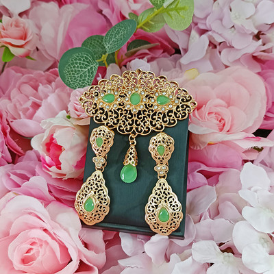 Svadobné šperky v marockom štýle, sada, arabský róba, farebný krištáľový brošňový náušnicový náušnicový darček