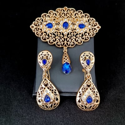 Svadobné šperky v marockom štýle, sada, arabský róba, farebný krištáľový brošňový náušnicový náušnicový darček