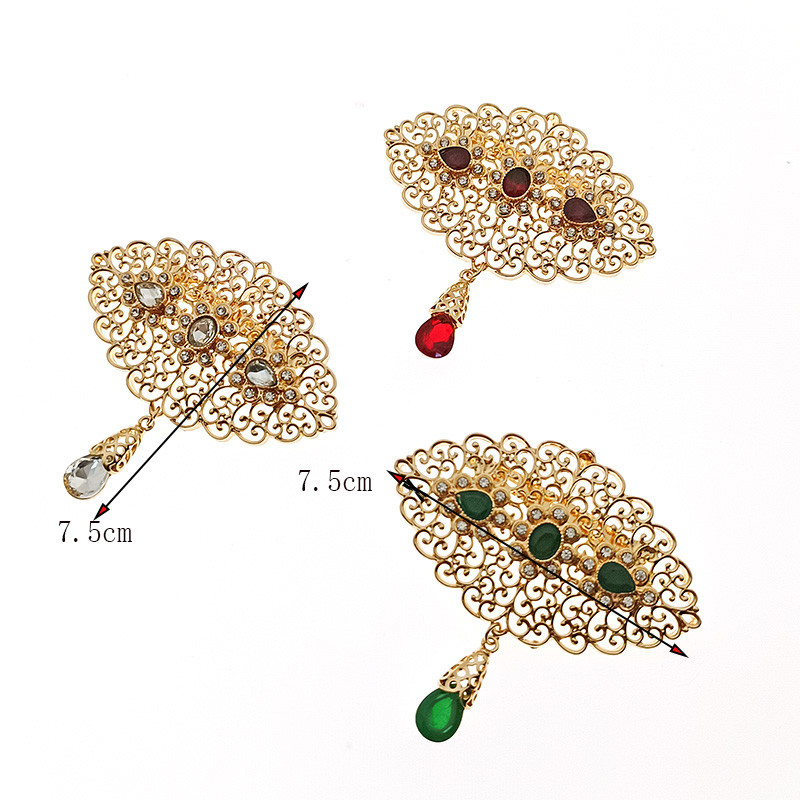 Marokkói esküvői ékszer szett arab köntöstű színes kristály bross hold alakú medál fülbevaló menyasszonyi ajándék