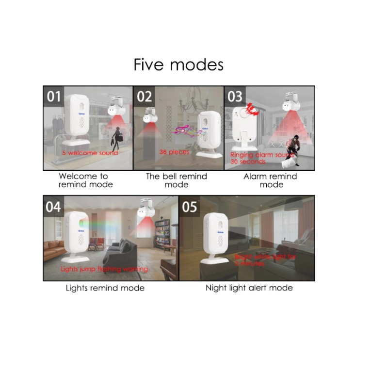 „Darho 36“ skambėjimo melodijų parduotuvė parduotuvė Namų apsauga sveikinimo skambutis, belaidis infraraudonųjų spindulių IR judesio jutiklis, durų skambutis, signalizacija, įėjimo durų skambutis