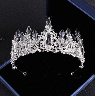 Seturi de bijuterii de mireasă cu strasuri mari de lux, coroană de cristal placată cu argint, diademe, colier, set de cercei pentru accesorii de păr de mireasă