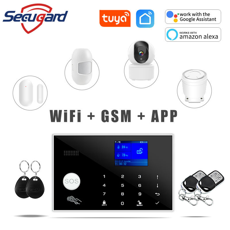 WiFi GSM riasztórendszer Tuya Smart Home TFT képernyő RFID APP Érintő billentyűzet Ház betörésbiztonsági riasztó támogatás Hangváltás