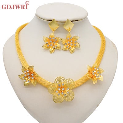 Divat, nigériai nő, esküvő, afrikai, nagy medál, csocsó, virág ékszerkészlet, Dubai arany színű menyasszonyi ajándék