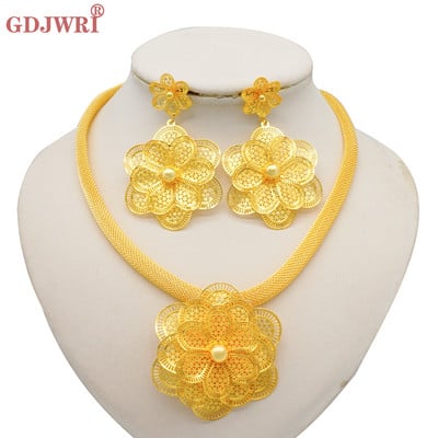 Divat, nigériai nő, esküvő, afrikai, nagy medál, csocsó, virág ékszerkészlet, Dubai arany színű menyasszonyi ajándék