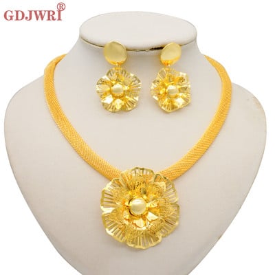 Divat, nigériai nő, esküvő, afrikai, nagy medál, csocsó, virág ékszerkészlet, Dubai arany színű menyasszonyi ajándék