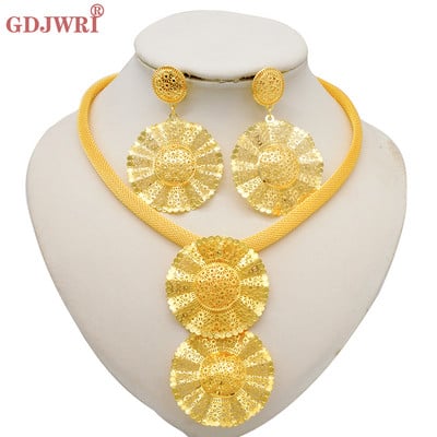 Divat, nigériai nő, esküvő, afrikai, nagy medál, csocsó, virág ékszerkészlet, Dubai arany színű menyasszonyi ajándék