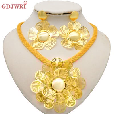 Divat, nigériai nő, esküvő, afrikai, nagy medál, csocsó, virág ékszerkészlet, Dubai arany színű menyasszonyi ajándék