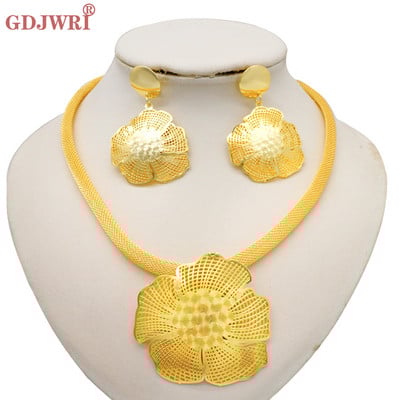 Divat, nigériai nő, esküvő, afrikai, nagy medál, csocsó, virág ékszerkészlet, Dubai arany színű menyasszonyi ajándék