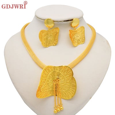 Divat, nigériai nő, esküvő, afrikai, nagy medál, csocsó, virág ékszerkészlet, Dubai arany színű menyasszonyi ajándék