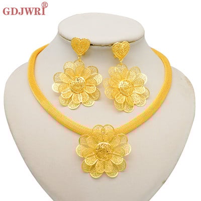 Divat, nigériai nő, esküvő, afrikai, nagy medál, csocsó, virág ékszerkészlet, Dubai arany színű menyasszonyi ajándék