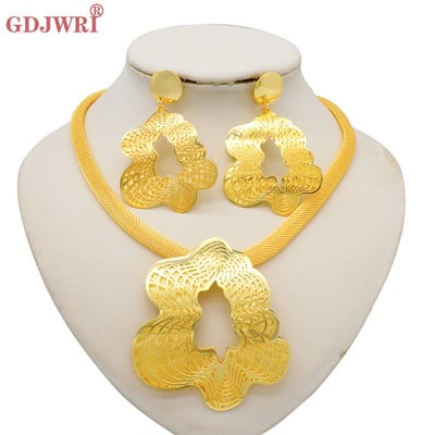 Divat, nigériai nő, esküvő, afrikai, nagy medál, csocsó, virág ékszerkészlet, Dubai arany színű menyasszonyi ajándék