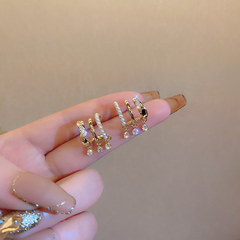 Cercei geometrici cu mai multe straturi de zircon în stil coreean pentru femei Cercei de cristal cu picătură de temperament Bijuterii de petrecere Cadouri rafinate