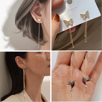 Κορεάτικο στιλ μακριά σκουλαρίκια με φούντα νέα μόδα σκουλαρίκια άγριας μόδας κομψό εκλεκτό Trend 2021 Νέα σκουλαρίκια σκουλαρίκια γυναικεία