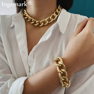 Хип-хоп преувеличено кубинско колие и гривна с висулка NE+BA Steampunk Maxi Lock Choker Мъже Жени Комплект бижута