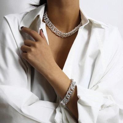 Hip hop prehnaný kubánsky veľký hrubý reťazový náhrdelník a prívesok náramok NE+BA steampunk maxi zámok choker sada šperkov pre mužov a ženy