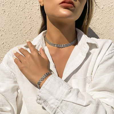 Hip hop prehnaný kubánsky veľký hrubý reťazový náhrdelník a prívesok náramok NE+BA steampunk maxi zámok choker sada šperkov pre mužov a ženy